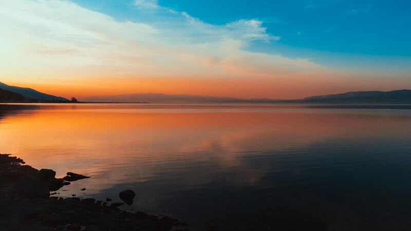 scenic view of a lake during sunset